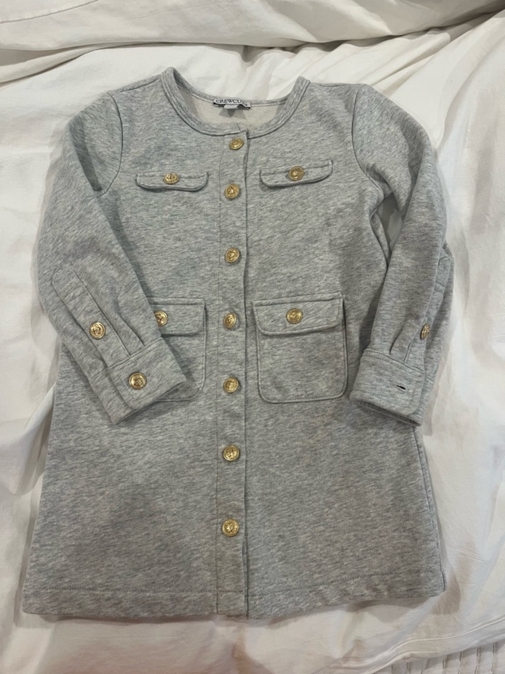 Crewcuts Grey Knit Dress with Gold Buttons